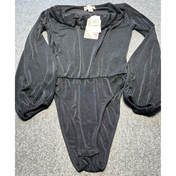 Band Of The Free Bodysuit Womens‎ Small Black Long Sleeve Metallic Stretch Top - Picture 1 of 11